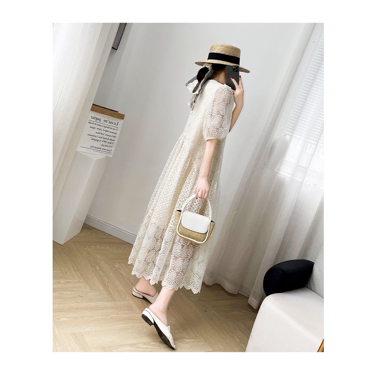 Đầm Nữ Phối Ren Họa Tiết Thêu Xinh Xắn Thời Trang Dành Cho Mùa Hè