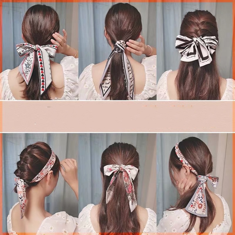 Dây buộc tóc ruy băng AIJOLEN in họa tiết hoa thanh lịch phong cách Hàn Quốc thời trang cho nữ