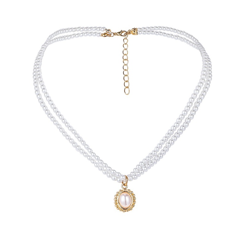 Vòng cổ Hai Lớp Đính Ngọc Trai Đơn Giản Phong Cách Retro