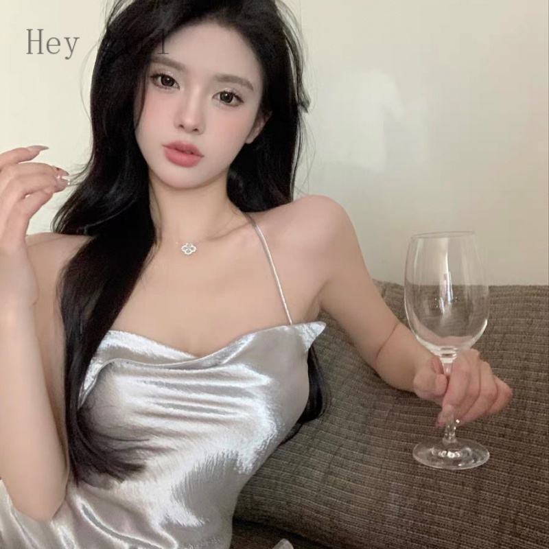 Hey girl Mới Đầm Satin Hai Dây Mùa Hè 2023 Có Eo Kín Cho Nữ Đi Biển