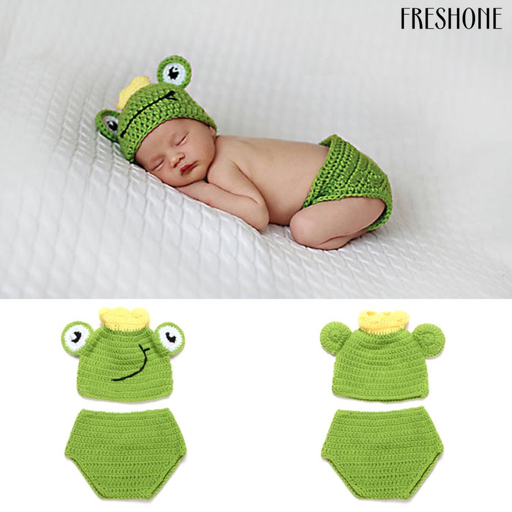 1 Set Mũ Trùm Đầu Và Khăn Len Mềm Mại Hình Ếch Hoạt Hình Handmade Làm Đạo Cụ Chụp Ảnh Cho Bé
