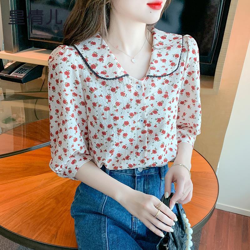 Áo Sơ Mi Chiffon Tay Lỡ Cổ Búp Bê Họa Tiết Hoa Phong Cách Mới Cho Nữ