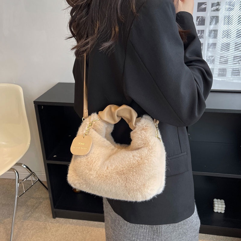 AlphaZ Túi Xách Đeo Vai Phủ Bông Phối Dây Xích Phong Cách Nhật Bản Thời Trang Cá Tính