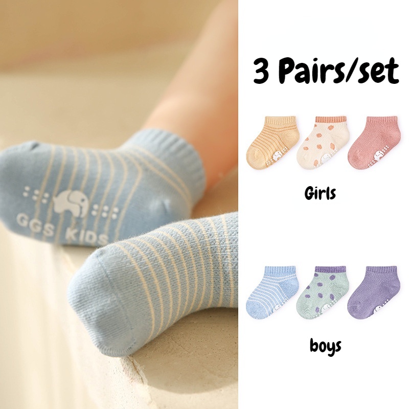 Set 3 Đôi Vớ Thuyền MSW-104 2023 Dạng Lưới Họa Tiết Chấm Bi / Màu Cam / Hồng Dành Cho Bé 0-3 Tuổi