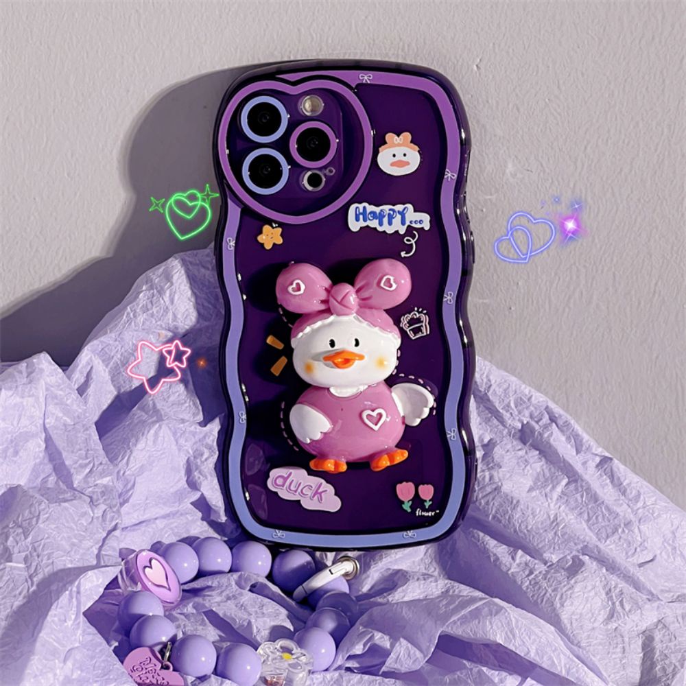 Ốp Điện Thoại TPU Mềm Chống Sốc Có Vòng Tay Vịt Hoạt Hình 3D Cho IPhone 11 12 13 14 Pro Max 14 Plus