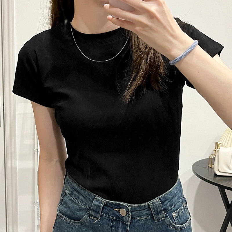 Áo thun SUXI cotton tay ngắn cổ tròn dáng ôm phong cách tối giản thời trang mùa hè cho nữ