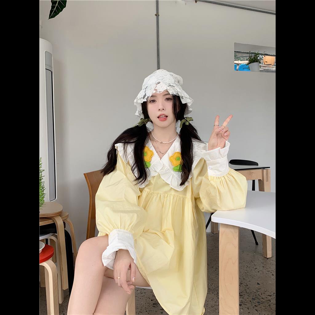 Đầm Tay Dài Cổ Búp Bê Thiết Kế Ba Chiều Ngọt Ngào Thời Trang Mới Cho Nữ