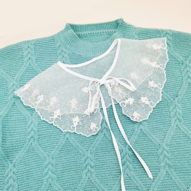 Cổ Áo Rời Phối Ren Màu Trắng Thời Trang Cho Nữ