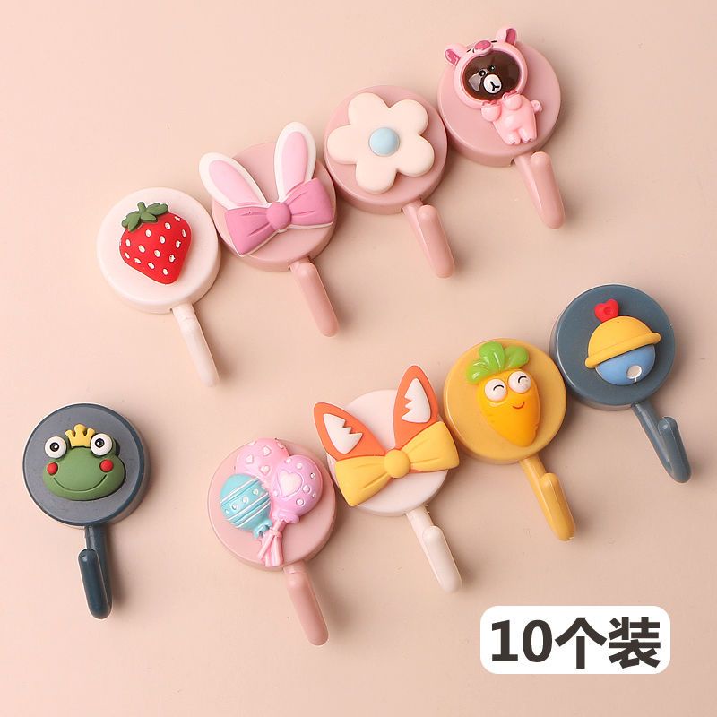 Set 10 Móc Treo Đồ Dán Tường Không Cần Khoan Chịu Lực Tốt Họa Tiết Hoạt Hình