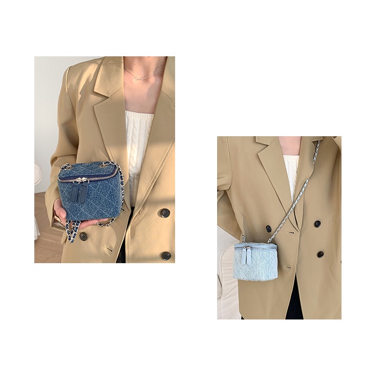 Túi Xách Mini Chất Liệu Denim Phối Dây Xích Phong Cách Retro 2023 Cho Nữ