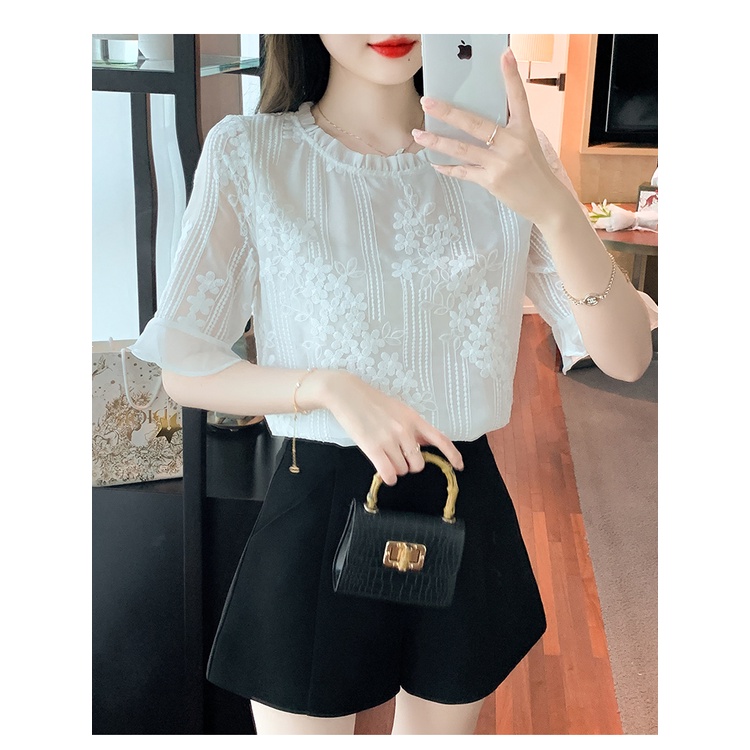 Áo Sơ Mi Chiffon Tay Loe Màu Trắng Thời Trang Mùa Hè Phong Cách Hàn Quốc Dành Cho Nữ