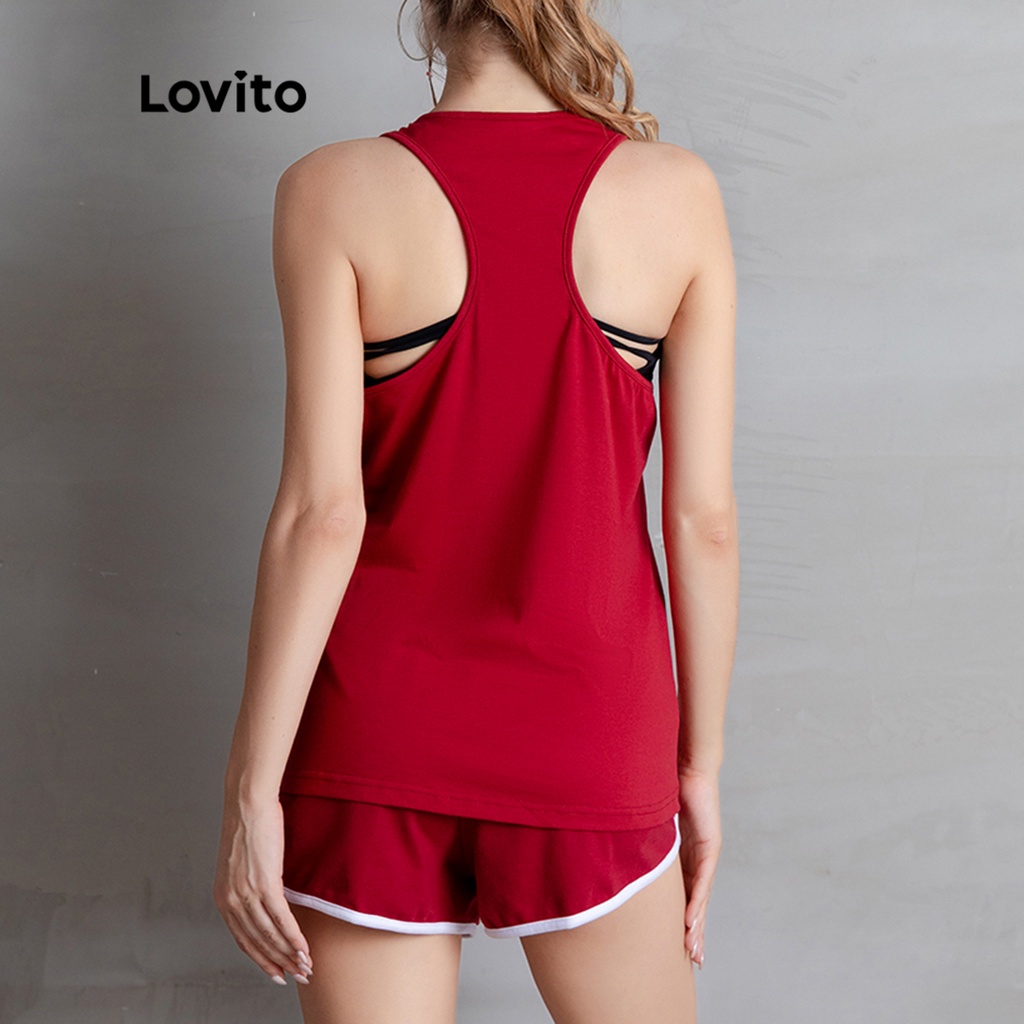 Áo Không Tay Thể Thao Lovito In Chữ Nhanh Khô blokecore L05043 (đỏ đô)