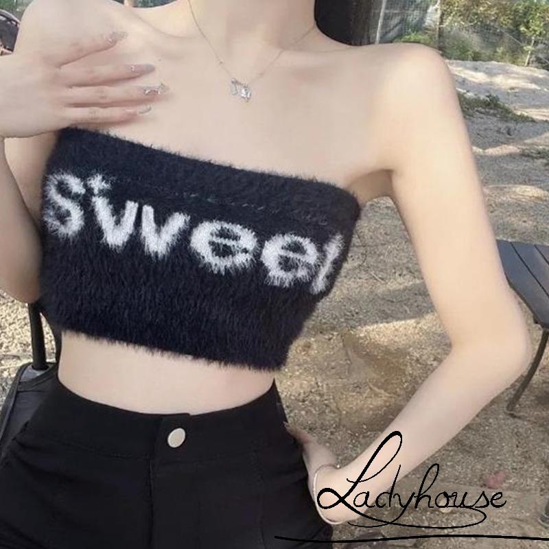 Áo Ống Mini Không Tay Hở Vai In Chữ Thời Trang Mùa Hè Cho Nữ