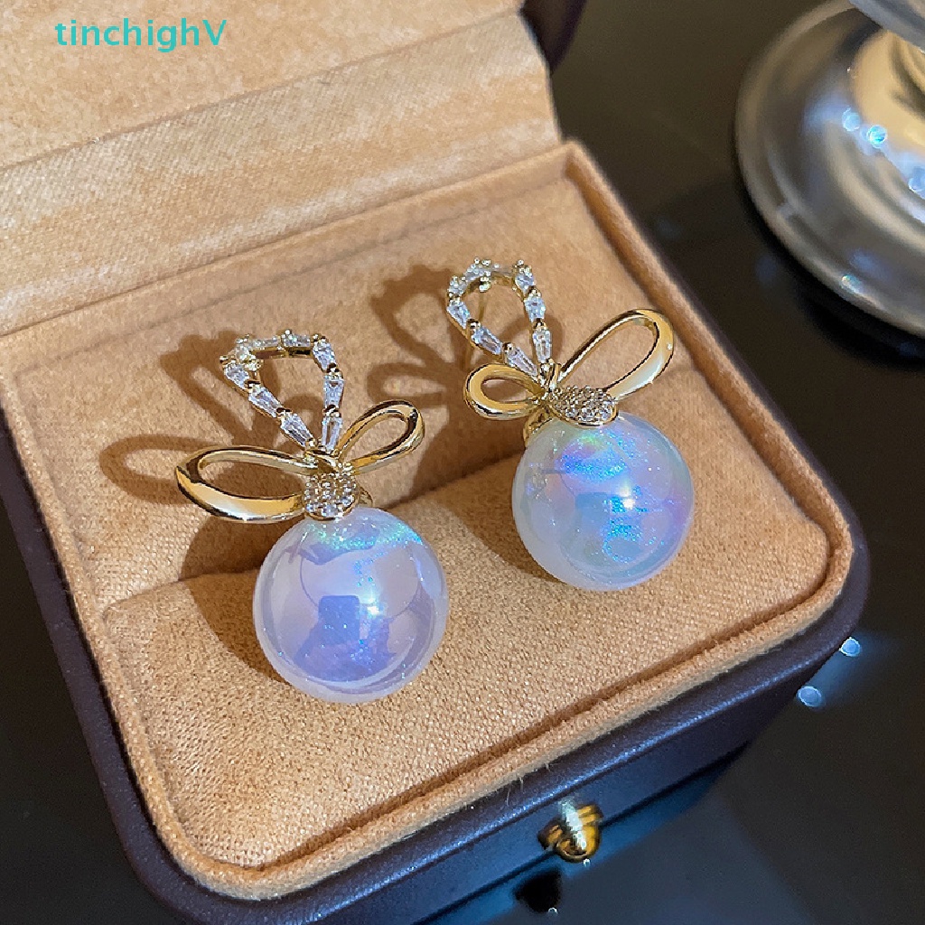 1 Đôi Bông Tai Dáng Dài Hình Hoa Đính Ngọc Trai Zircon Thời Trang Cho Nữ