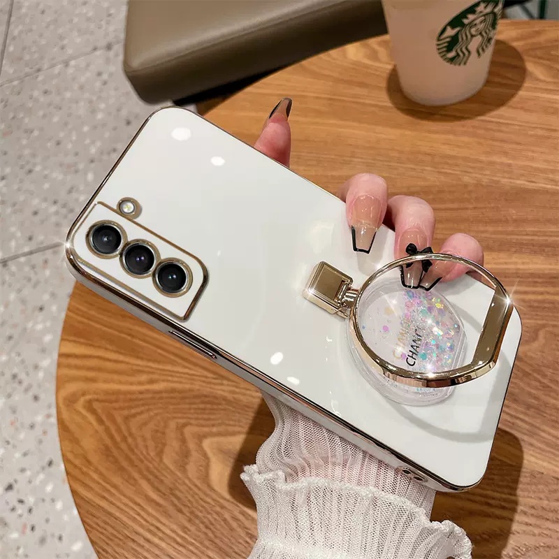 Ốp Điện Thoại Samsung Galaxy s21 S22 S23 Plus Ultra Silicon case ốp lưng Samsung Galaxy S23 S22 s21 Plus Ultra Mềm Chống Sốc Có Giá Đỡ Chai Nước Hoa Kim Tuyến Cho Samsung Galaxy S21 S22 s23 ultra Plus