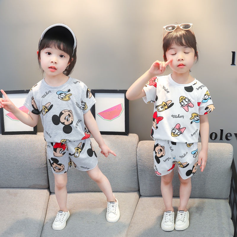 90-150cm Phong Cách Mới Mùa Hè Nam Nữ Bộ Đồ Thể Thao 2 Tuổi Trẻ Em 1 Phong Cách Phương Tây In Hình Hoạt Hình 2 Mảnh Phù Hợp Với 3 Quần Short 4 Tay Ngắn