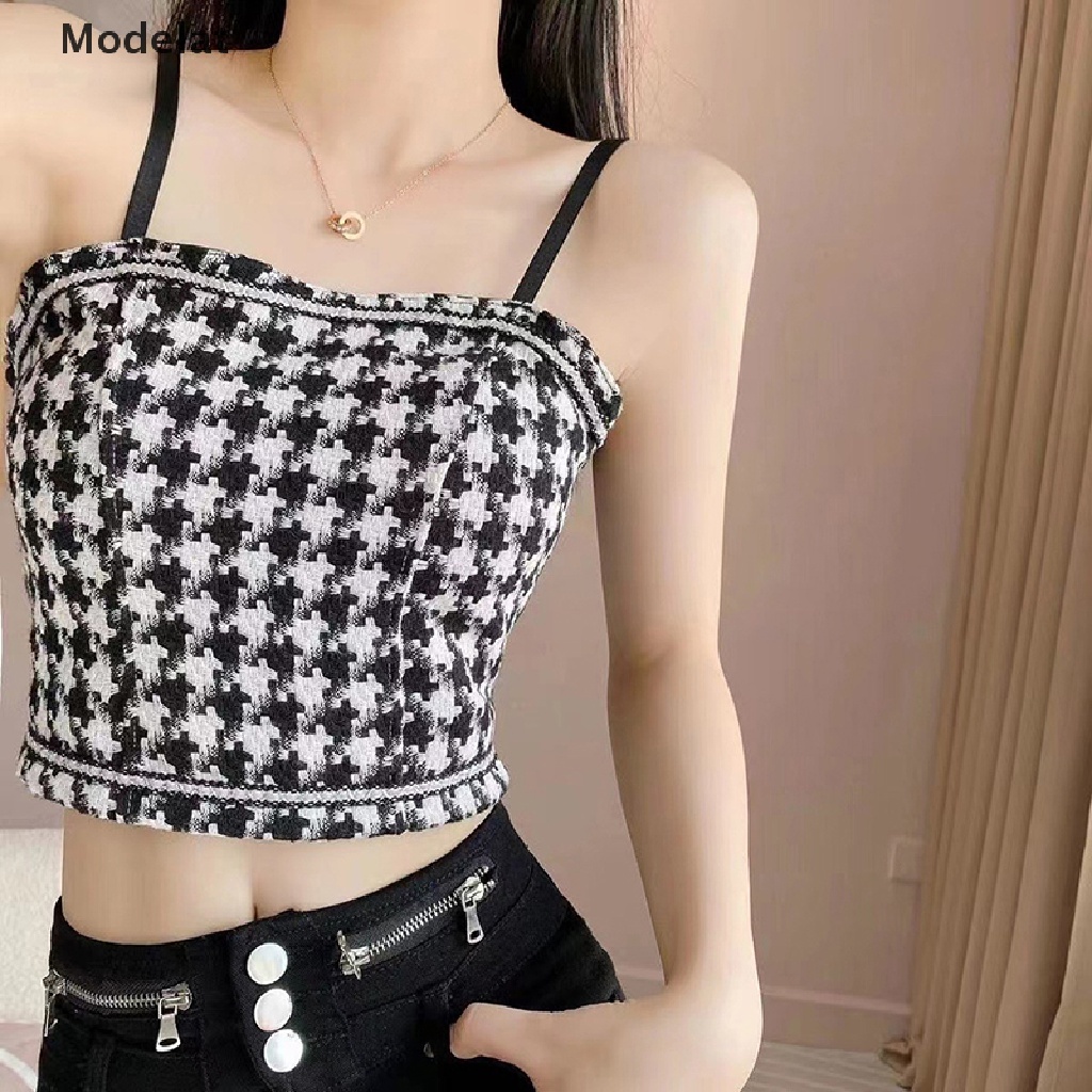 Mfc Áo Hai Dây Kẻ Sọc Ca Rô Dáng Ôm Màu Sáng Kiểu Vintage Dễ Phối Đồ Thời Trang Cho Bạn Gái