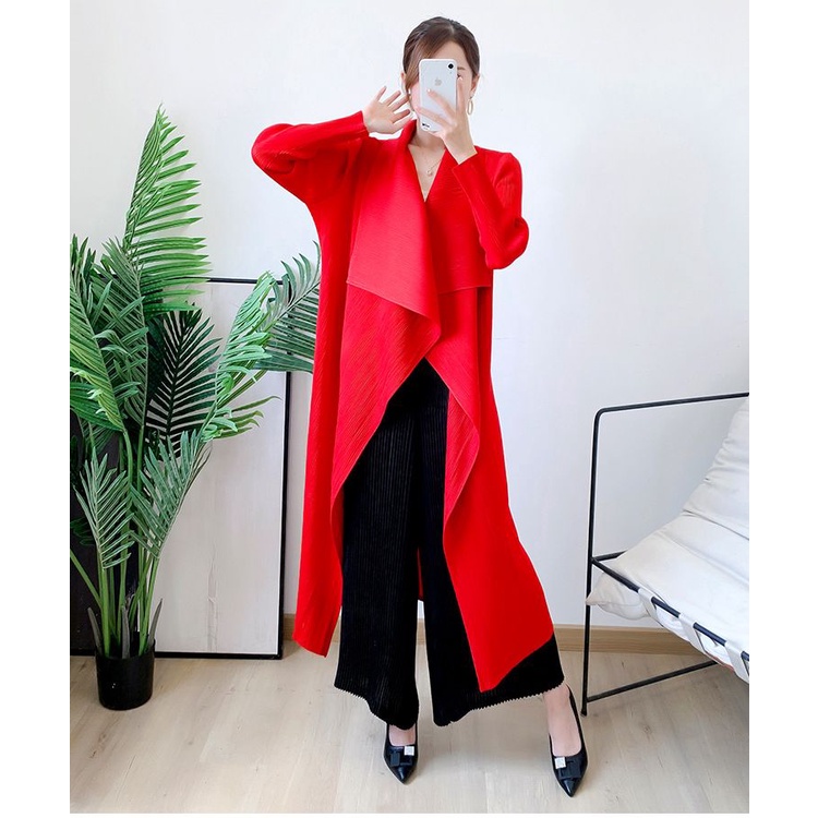 Issey miyake Áo Khoác Tay Dài Dáng Rộng Xếp Ly Thời Trang Cao Cấp