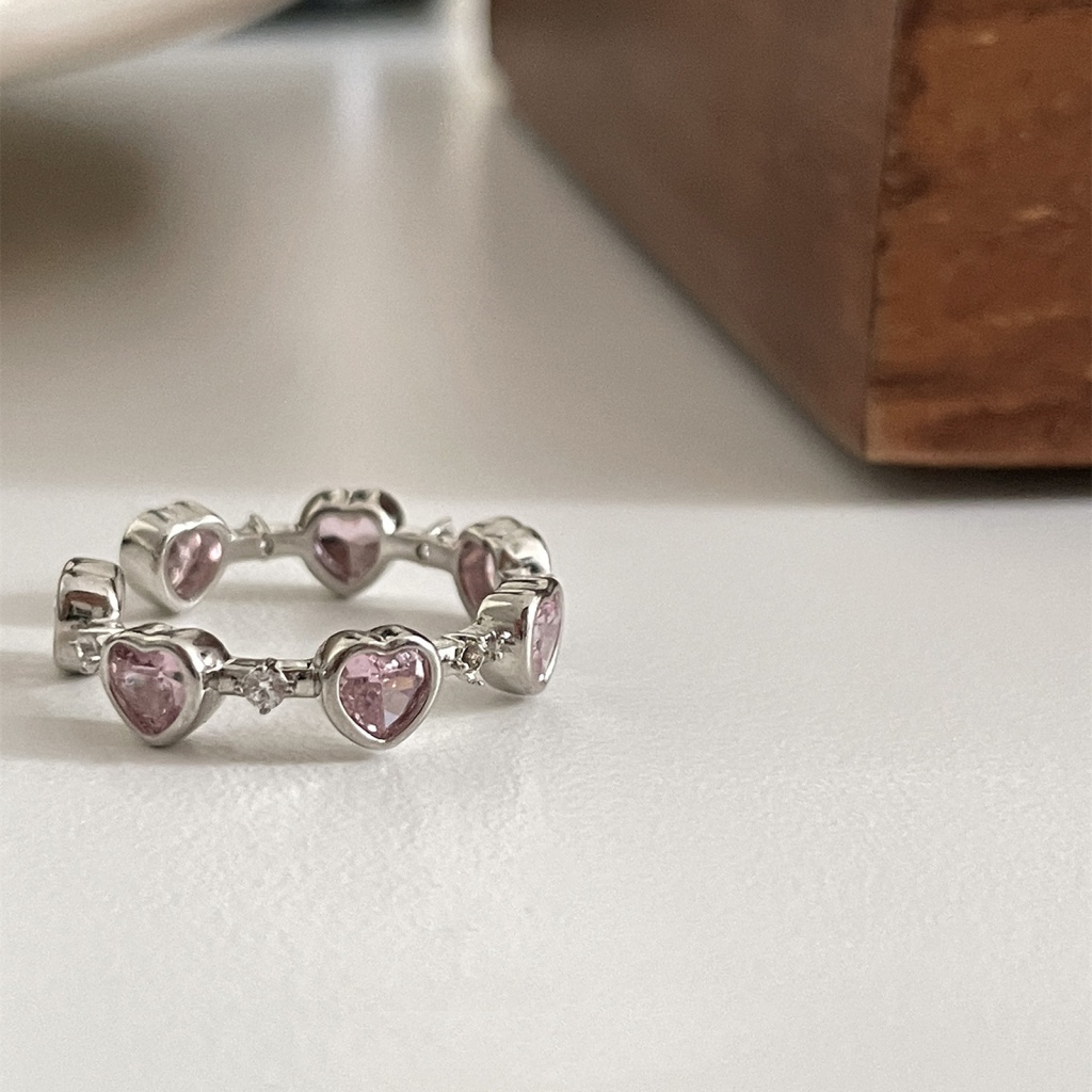 Nhẫn Hình Trái Tim Đính Đá Zircon Màu Hồng Thời Trang Cho Nữ