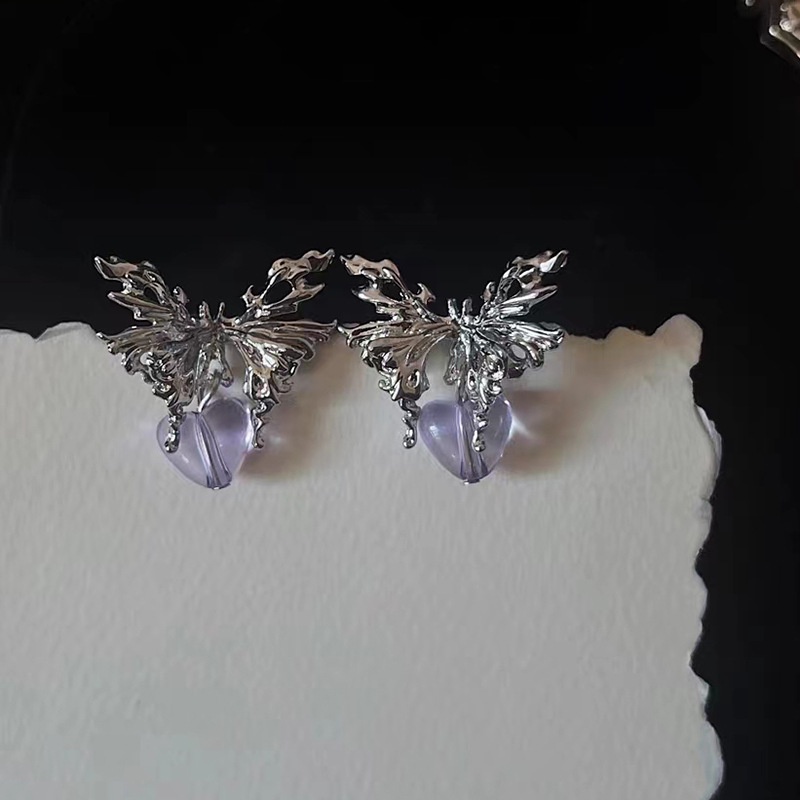 Bông Tai Mạ Bạc 2023 Hình Bướm Đơn Giản Phong Cách Punk Ngọt Ngào Cho Nữ