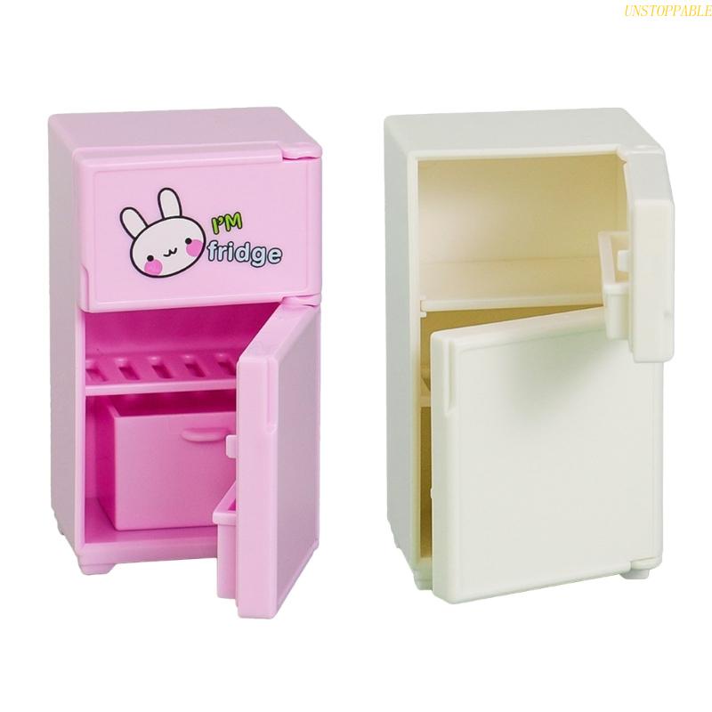 Tủ Lạnh Mini Màu Trắng / Hồng Xinh Xắn Trang Trí Nhà Búp Bê