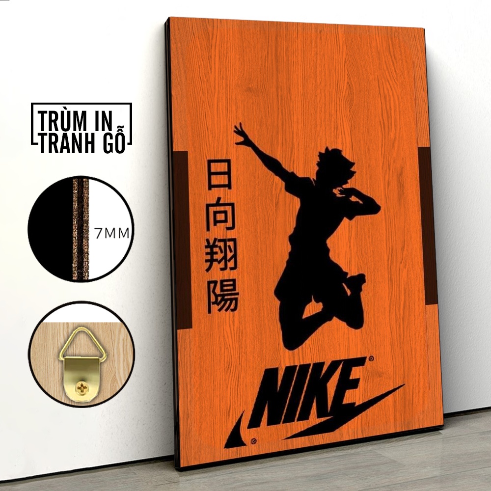 Tranh in gỗ trang trí nội thất Nike Đen Nền Cam decor phòng ngủ phòng khách văn phòng