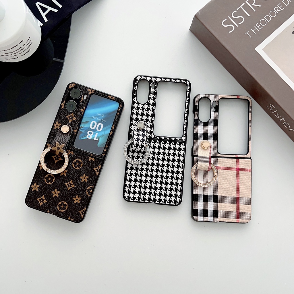 Ốp Điện Thoại PC Cứng Nắp Gập Họa Tiết houndstooth Thời Trang Chống Sốc Cho OPPO Find N2 flip Dew