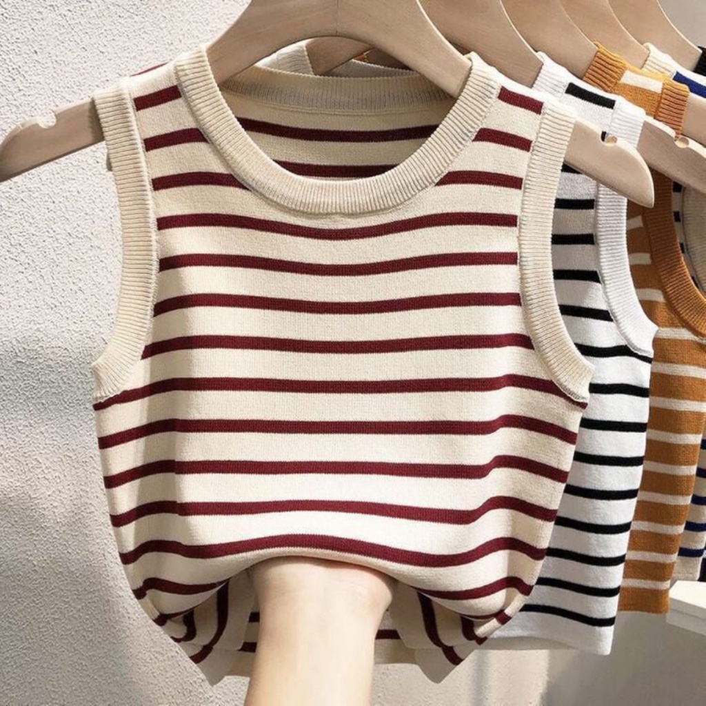 Áo Thun Thể Thao Hai Dây Dệt Kim Họa Tiết Kẻ Sọc Thời Trang Mùa Hè 2023 Mới Dành Cho Bạn Nữ