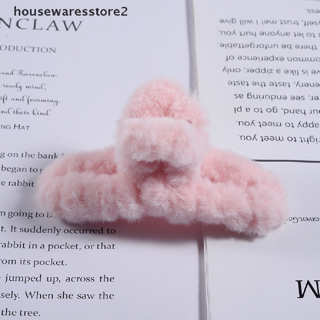 [Housewarestore2] Kẹp Tóc Càng Cua Bằng Lông Giả Acrylic Trơn Dễ Thương Phong Cách Hàn Quốc Thanh Lịch Mùa Thu Đông Cho Nữ