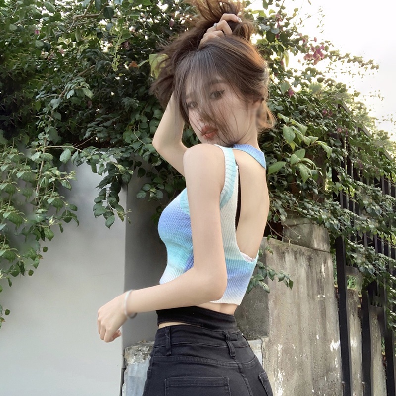 Áo Tank Top Dệt Kim Sát Nách Cổ Tròn Thiết Kế Quyến Rũ Cho Phái Nữ