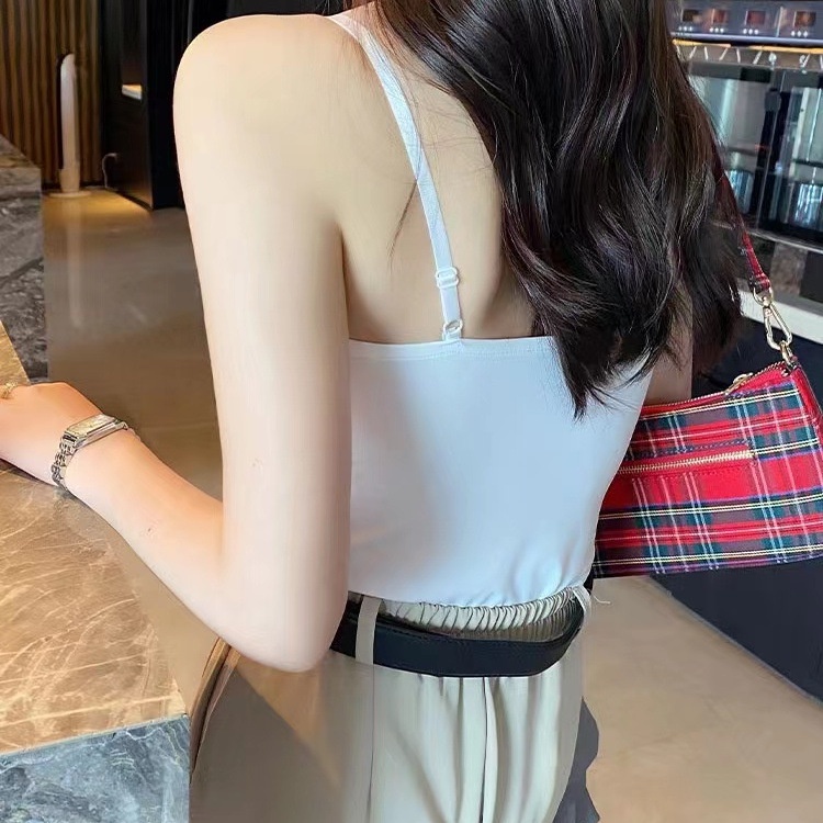Áo lót vải cotton Lụa Lạnh Một Mảnh Không Đường May Co Giãn Thời Trang Cơ Bản Dành Cho Bạn Nữ Tích Hợp Kệ Áo Lót