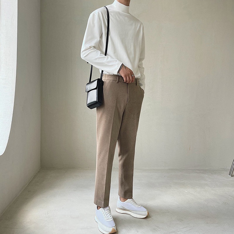 Áo Thun Nam Dài Tay Cổ Lọ Màu Trơn Thời Trang