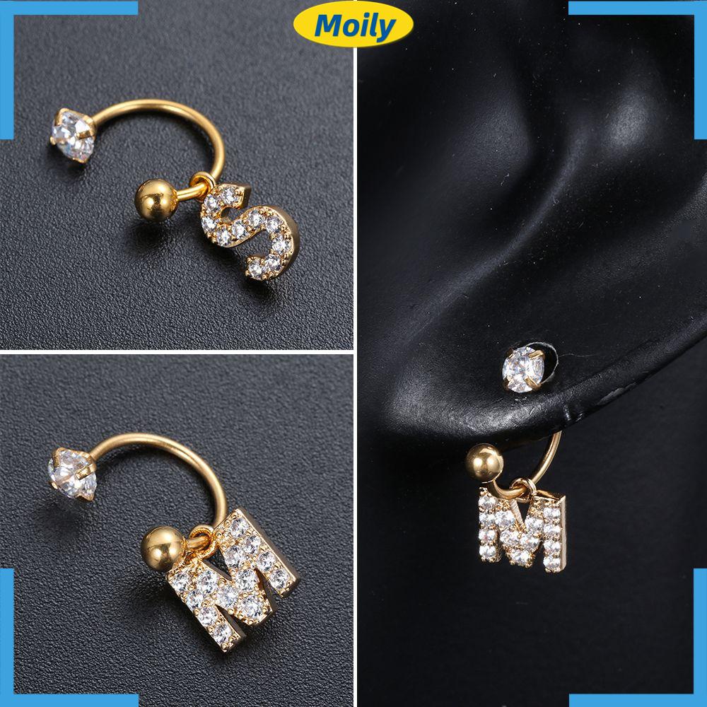 Khuyên Tai Thép Không Gỉ Hình 26 Chữ Cái Đính Đá Zircon