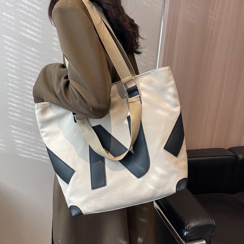Túi Xách Tote Bằng Vải Bạt Ngăn Chứa Rộng Đơn Giản Thời Trang Cho Nữ