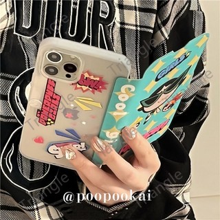 Ốp Điện Thoại Da Nắp Gập Họa Tiết Nữ Cảnh Sát Màu Xanh Bạc Hà Dễ Thương Cho iPhone14pro max Phone Case iPhone13 12 11