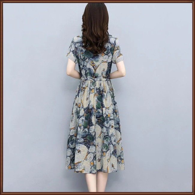 Đầm Tay Ngắn Cổ Chữ V In Họa Tiết Hoa Thanh Lịch Dành Cho Nữ