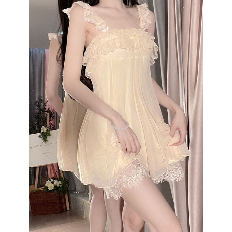 [Hàng Có Sẵn Giao Hàng Nhanh] Đầm Ngủ Hai Dây Phối Ren Phong Cách Desire Thời Trang Xuân Hè Mới 2023