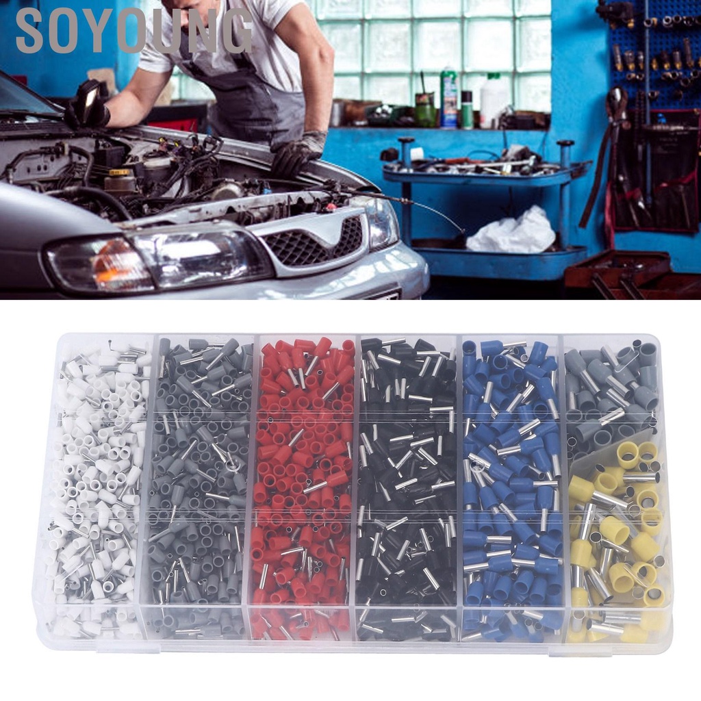 Soyoung 1900pcs Wire Ferrule Terminals Pin Type Copper Tin Plated 7 Sizes Insulated Cord Connectors Universal for Cars