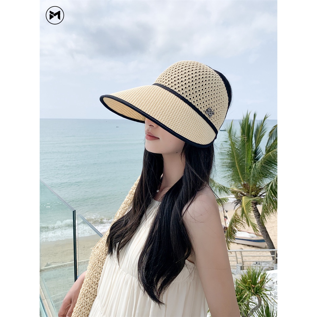 Mũ Cói Chống Nắng Vành Rộng Hở Chóp Thoáng Khí Thời Trang Mùa Hè Cho Nữ