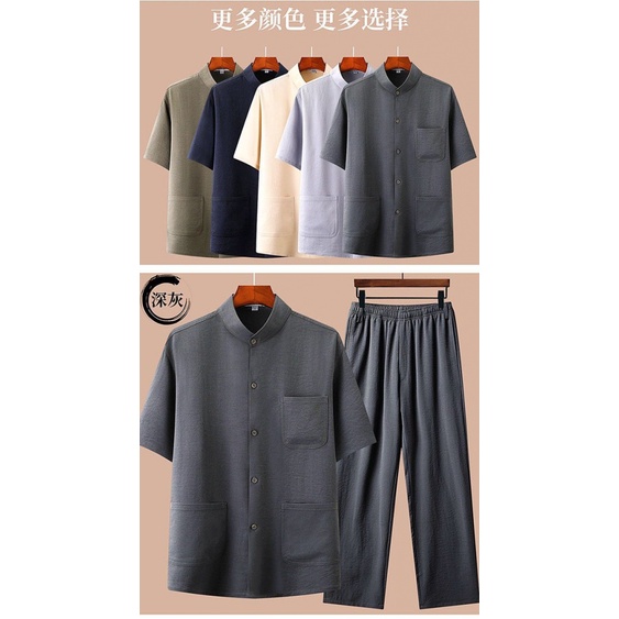 Bộ Đồ Hán Phục Tay Ngắn Phong Cách Trung Hoa Thời Trang Mùa Hè 2023 Cho Nam Tuổi Trung Niên 94