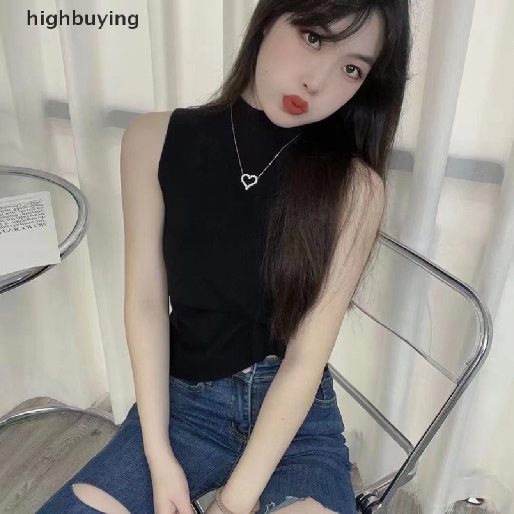 Áo Dệt Kim Sát Nách Cổ Lọ Màu Trơn Thời Trang Mùa Hè Cho Nữ