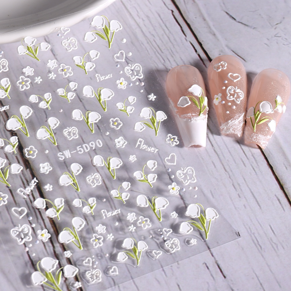 5D Flower Embossed Nail Art Sticker Campanula Butterfly Tulip Rabbit Daisy Lace Slider Decoration Engraved Manicure Tips