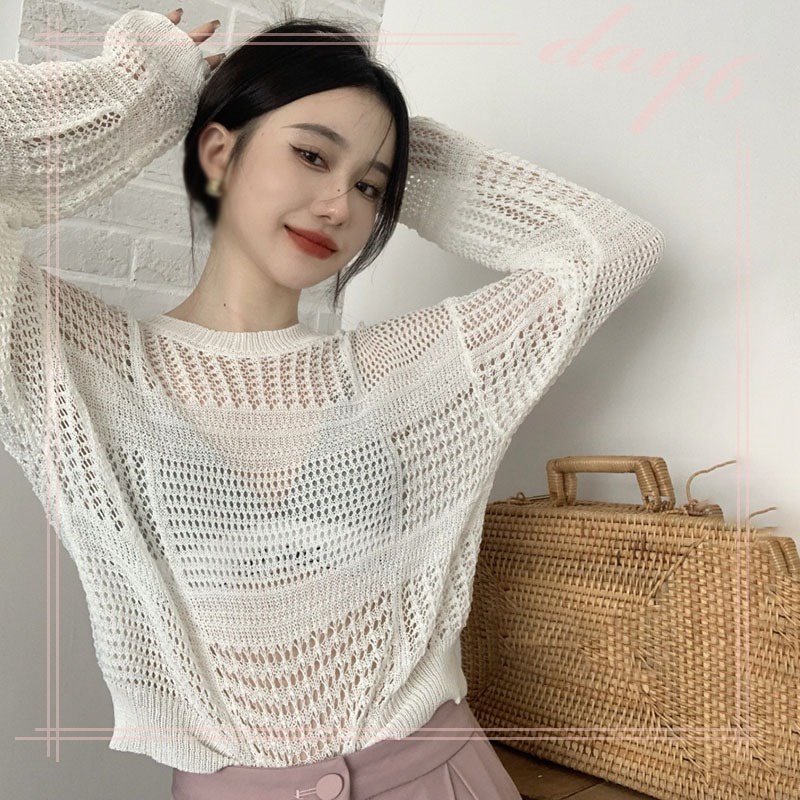 Áo Thun Tay Dài Cổ Tròn Phối Lưới Thoáng Khí Thời Trang Phong Cách Hàn Quốc Cho Nữ