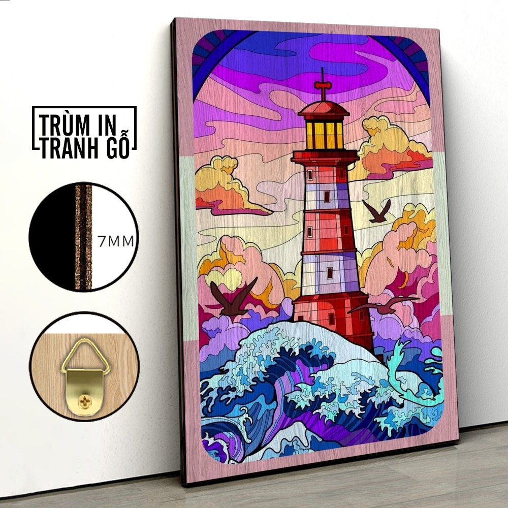 Tranh in gỗ trang trí nội thất Ngọn Hải Đăng Lighthouse Art 8Plus decor phòng ngủ phòng khách văn phòng