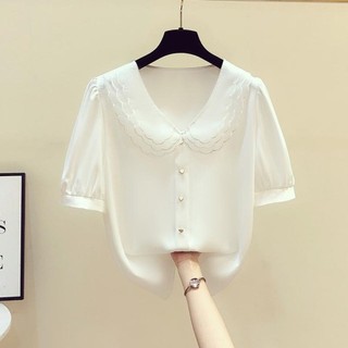 Áo sơ mi chiffon tay ngắn dáng rộng plus size thời trang mùa hè cho nữ