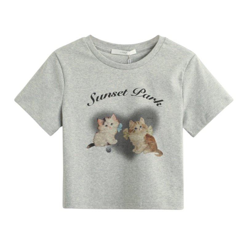 Áo thun COZOKC tay ngắn cổ tròn in hình mèo dễ thương