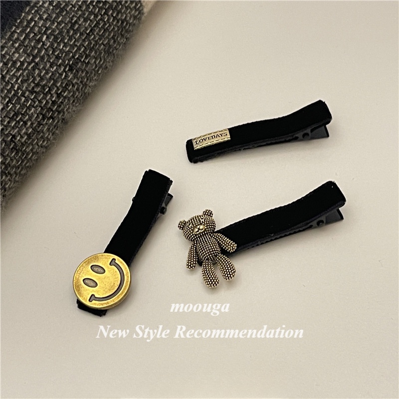 Moouga / Kẹp Tóc Mái Nhung Đính Hoa Trà Và Ngọc Trai Bên Hông Phong Cách retro