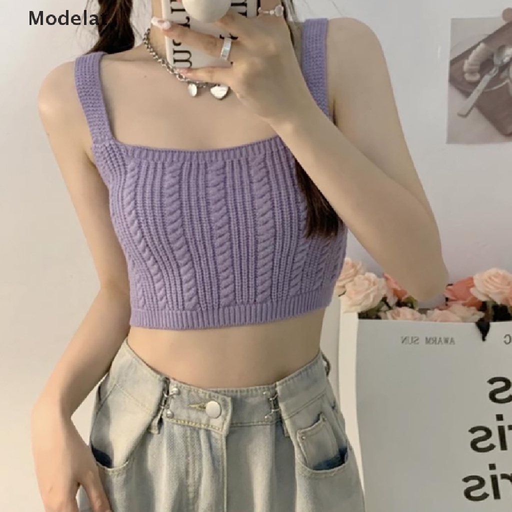 Áo Croptop Dệt Kim Không Tay Màu Sắc Ngọt Ngào Thời Trang Mùa Hè Cho Nữ