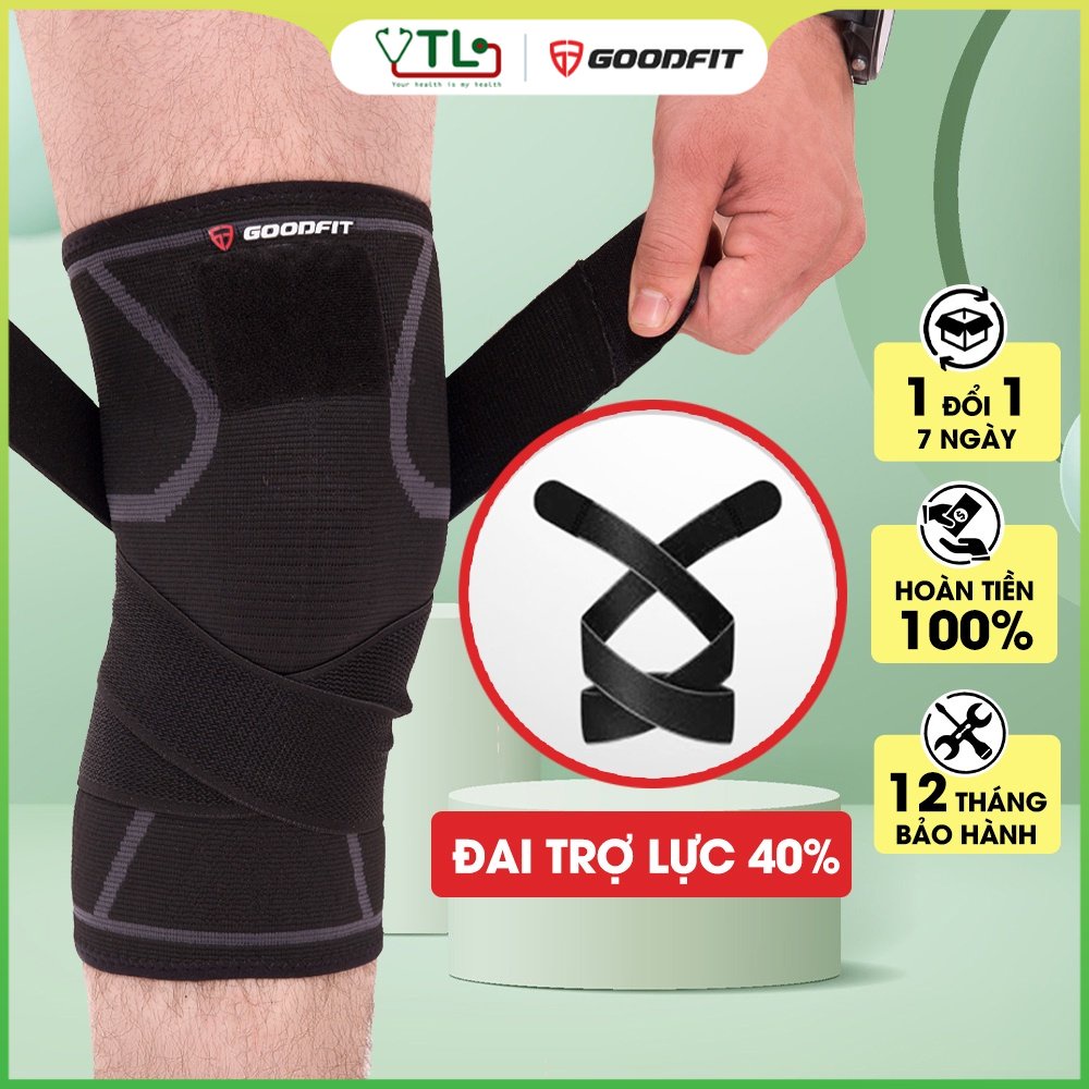 Bó gối thể thao, băng đầu gối thủ môn, tập gym GoodFit dày dặn co giãn 4 chiều, dây quấn trợ lực chắc chắn GF511K