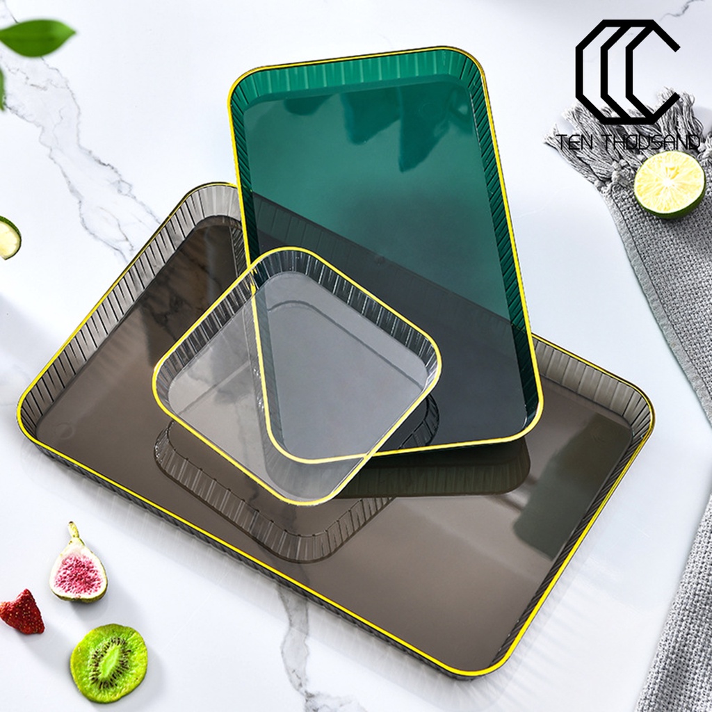 ☼Nordic Style Fruit Trays Non-Slip Clear Elegant Coffee Tea Food Tray Kitchen Supplies